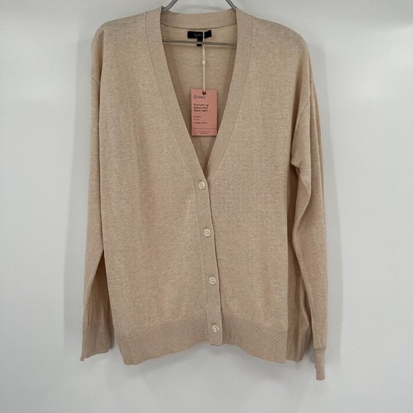 Quince Sweaters - Quince Lightweight Cotton Cashmere V-Neck Cardigan Sweater sz XL Heather Oatmeal
